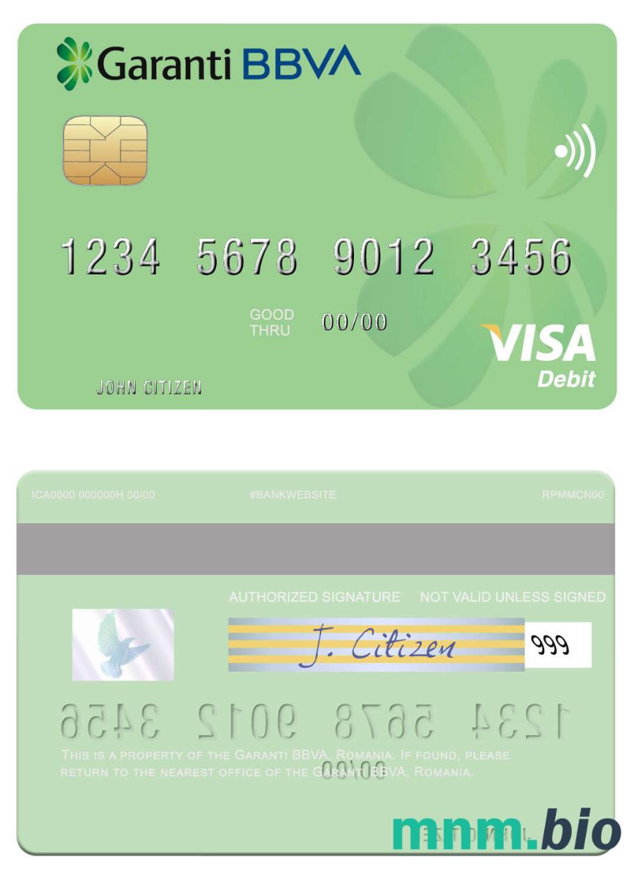 Romania Garanti BBVA visa debet karta przykład w formacie PSD